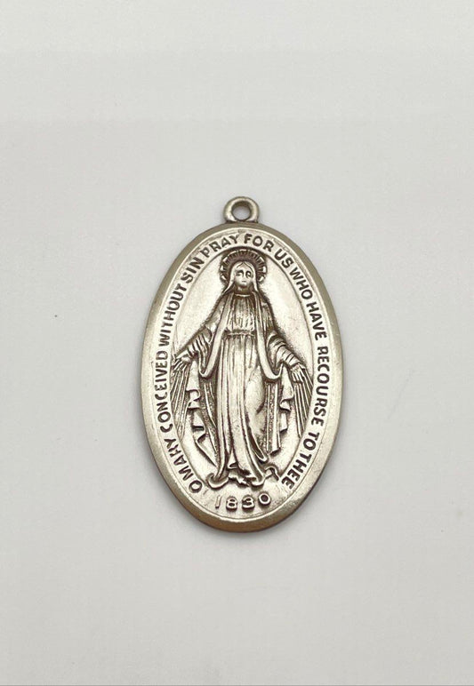 925 Sterling Silver (Mkd. Chapel Sterling) Miraculous Medal Mary Pendant 8.1g