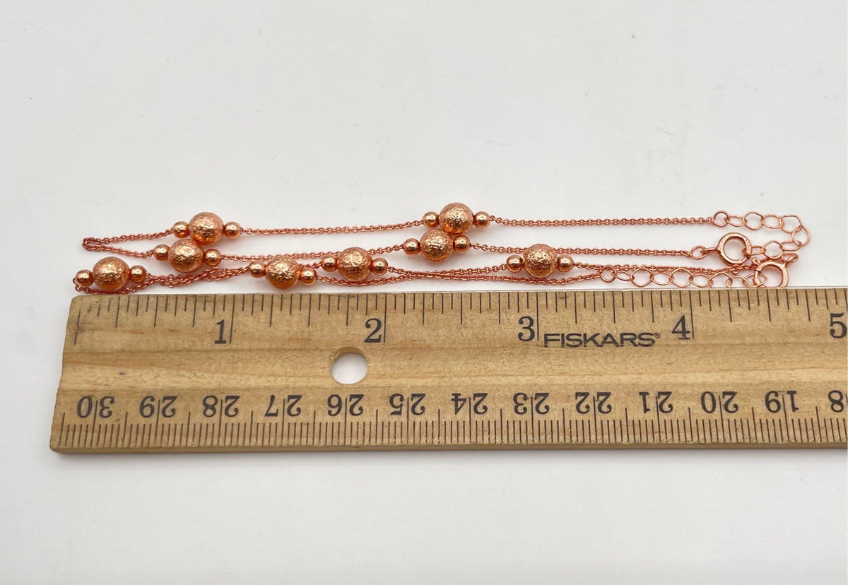 Lot Of Two 925 Sterling Silver Rose Gold Tone Beaded Ankle Bracelets 4.7g