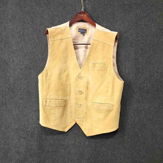 Basic Editions Men's Vintage 90s Tan Suede Leather Western Vest Size L