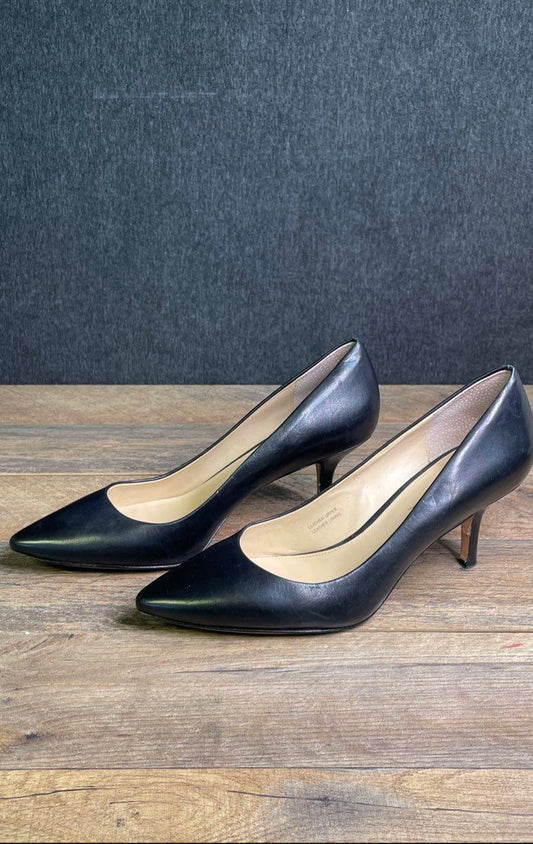 Via Spiga Black Leather Pointed Toe Stiletto Pumps Heels Women's Size 8