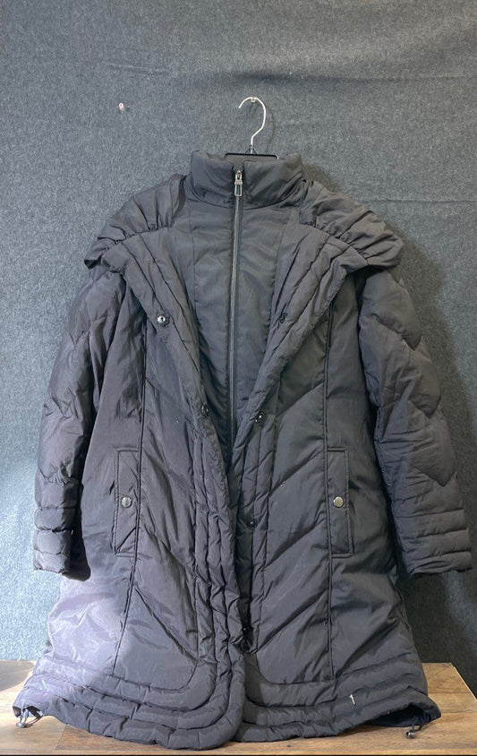 Gallery Women's Black Long Down Puffer Coat Hooded Quilted Full Zip Sz M