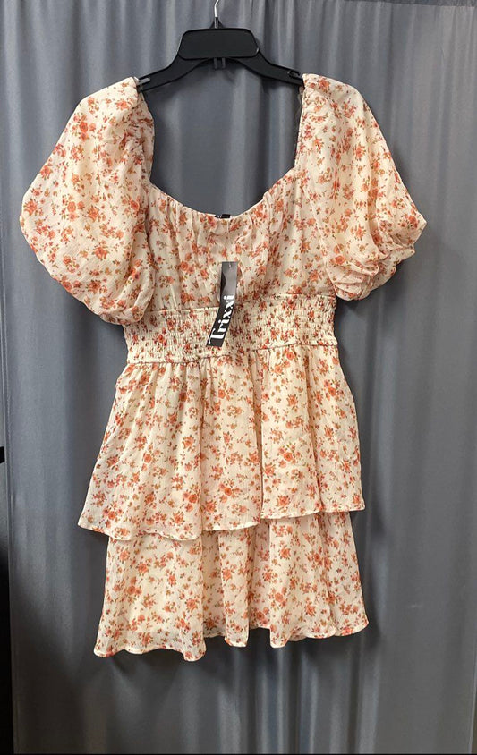 Trixxi Women's Cream Red Floral Puff Sleeve Tiered Mini Dress Size XL NWT
