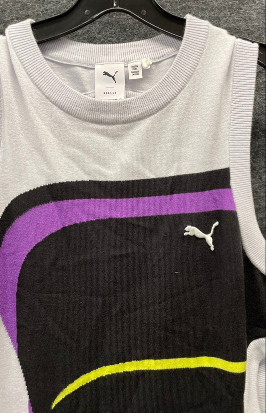Puma Women's Select Knit Colorblock Cutout Mini Dress Black White Purple Sz L