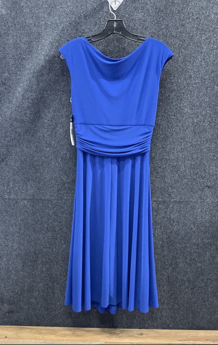 Chaps Women's Blue Modern Safari Ruched Twisted Waist Cap Sleeve Dress NWT Sz S