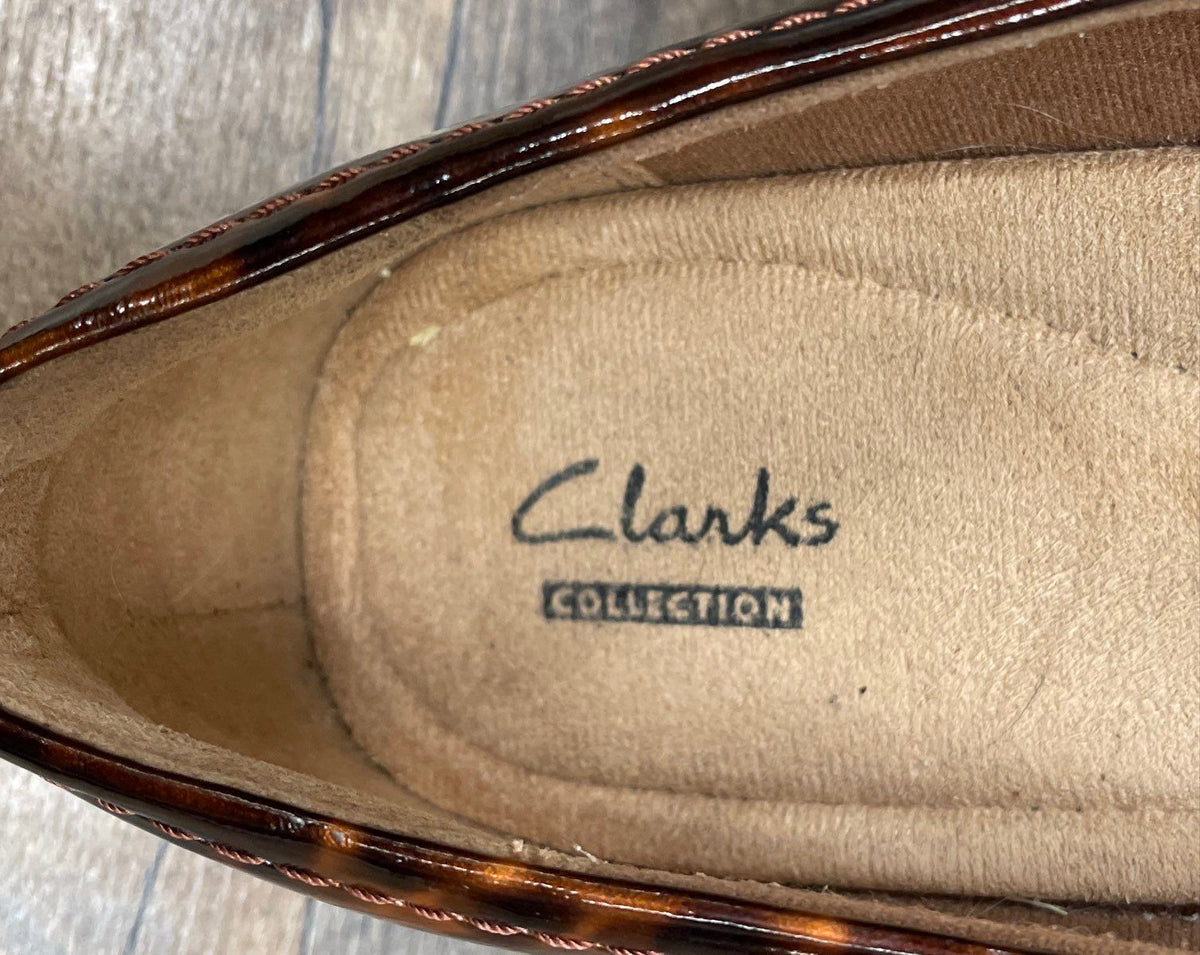 Clarks Collection Brown Tortoiseshell Patent Ballet Flats Women's Size 7.5 M