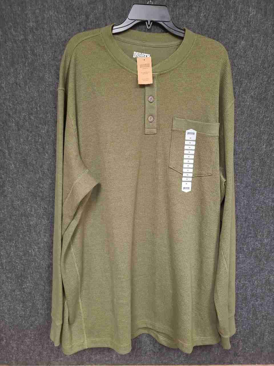 Duluth Trading Co Men's Burly Thermal Henley Shirt Olive Waffle Knit NWT Sz 2XL