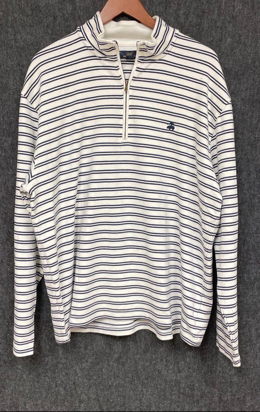 Brooks Brothers 346 Men's 1/4 Zip Pullover Sweater White Navy Striped Sz XXL