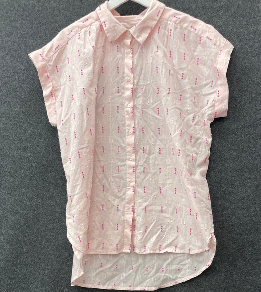 LOFT Women's Pink Embroidered Swiss Dot Button Down Blouse Shirt NWT Sz L