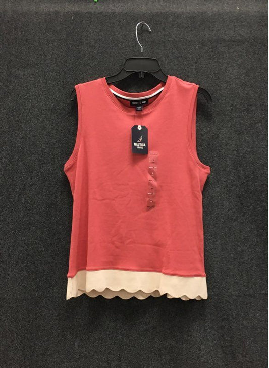 NWT Nautica Jeans Women's Coral Pink Scalloped Hem Sleeveless Tank Top Sz L