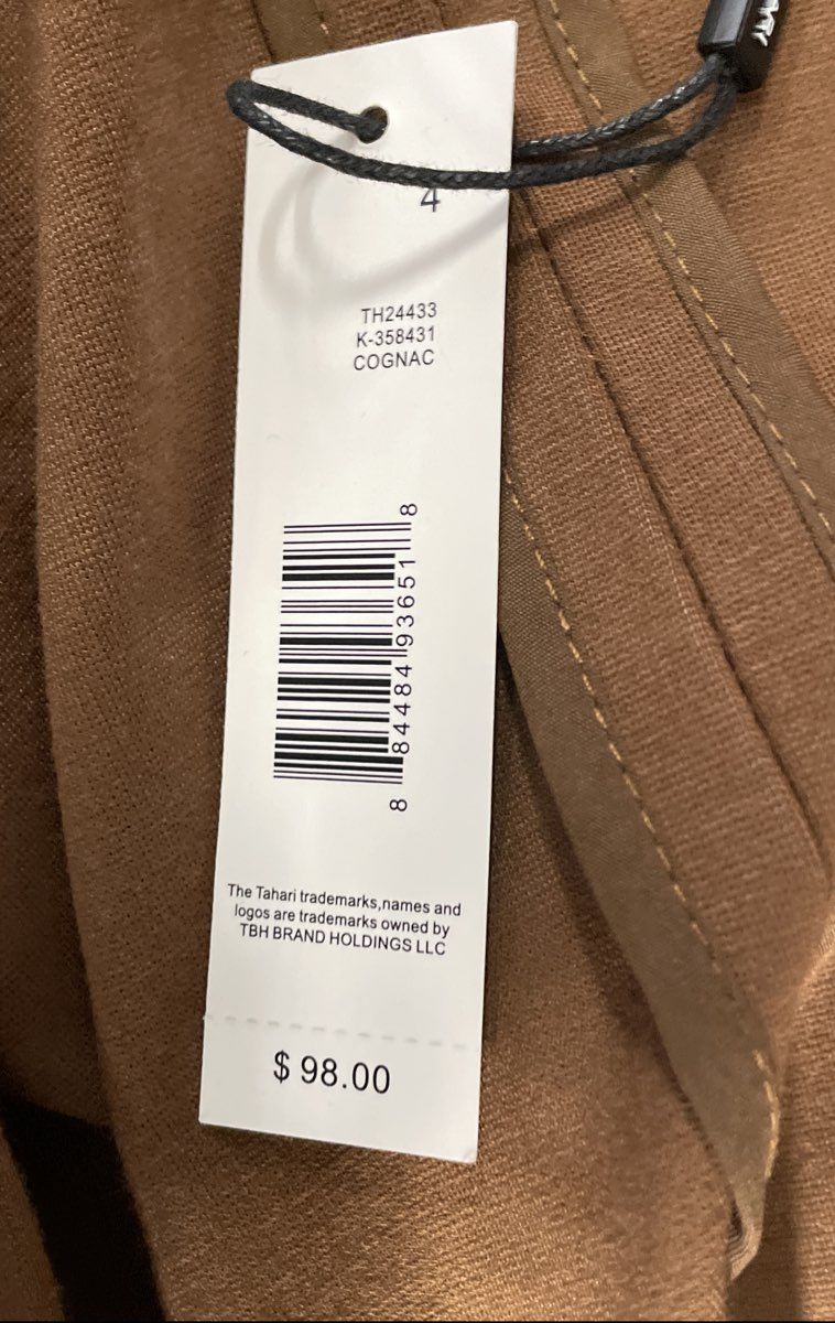 Tahari Women's Cognac Brown Belted Open Front Rayon Blend Jacket NWT Sz 4