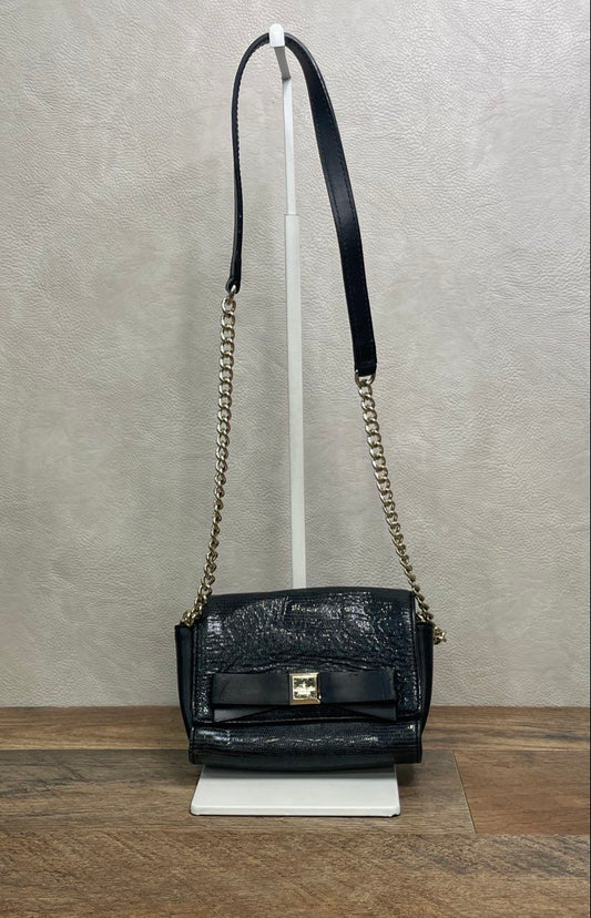 Kate Spade Black Lizard Embossed Bow Crossbody Bag Gold Hardware