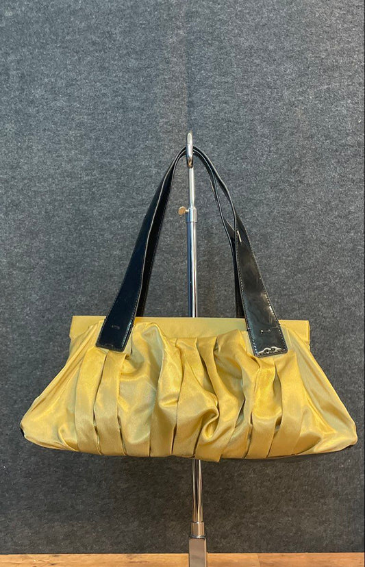 Simply Vera Vera Wang Gold Pleated Satin Shoulder Bag Black Patent Straps