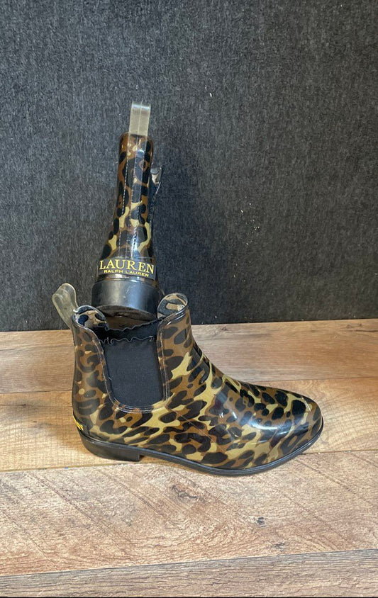 Lauren Ralph Lauren Tally Leopard Print Ankle Chelsea Rain Boots Women's Size 6