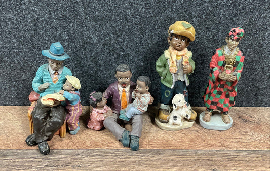 Lot of 4 Vintage African American Resin Figurines Hand-Painted Black Americana