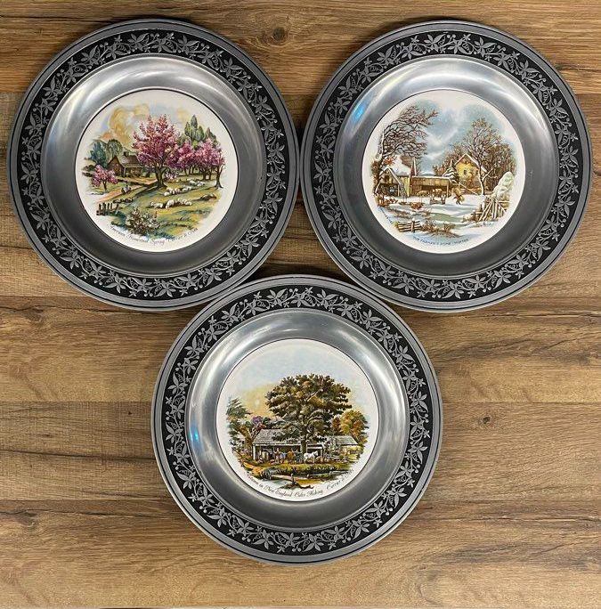Currier and Ives Framed Ceramic Tile Plate