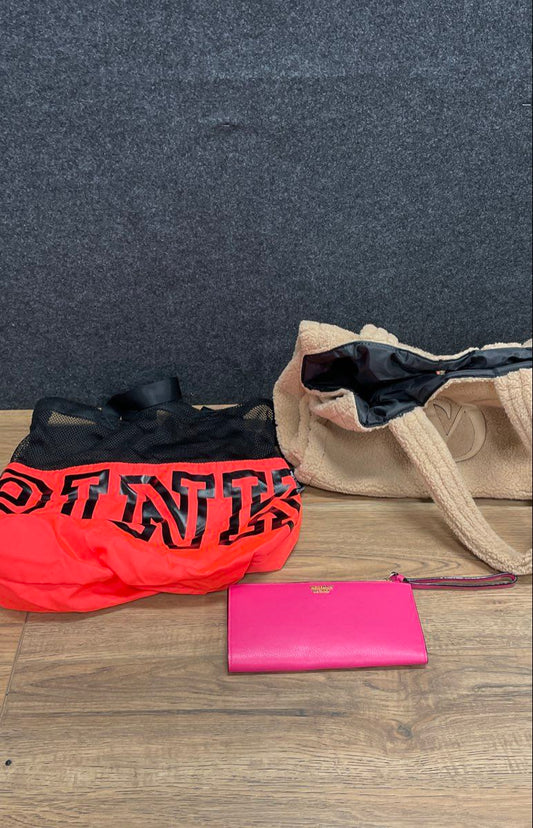 Victoria's Secret Sherpa Tote VS PINK Mesh Beach Bag Pink Wallet Lot of 3