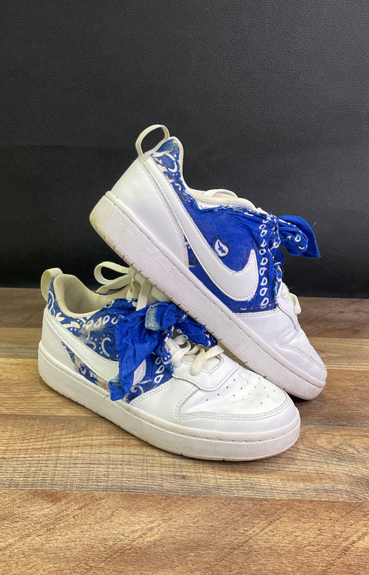 Nike Court Borough Low 2 Custom Blue Bandana Paisley Sneakers Youth Size 6Y