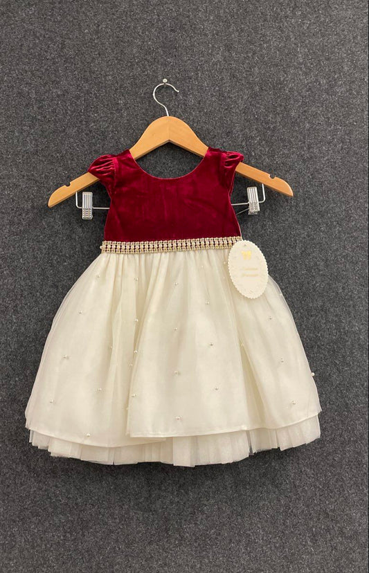 American Princess Girls Burgundy White Velvet Tulle Pearl Holiday Dress NWT 2T
