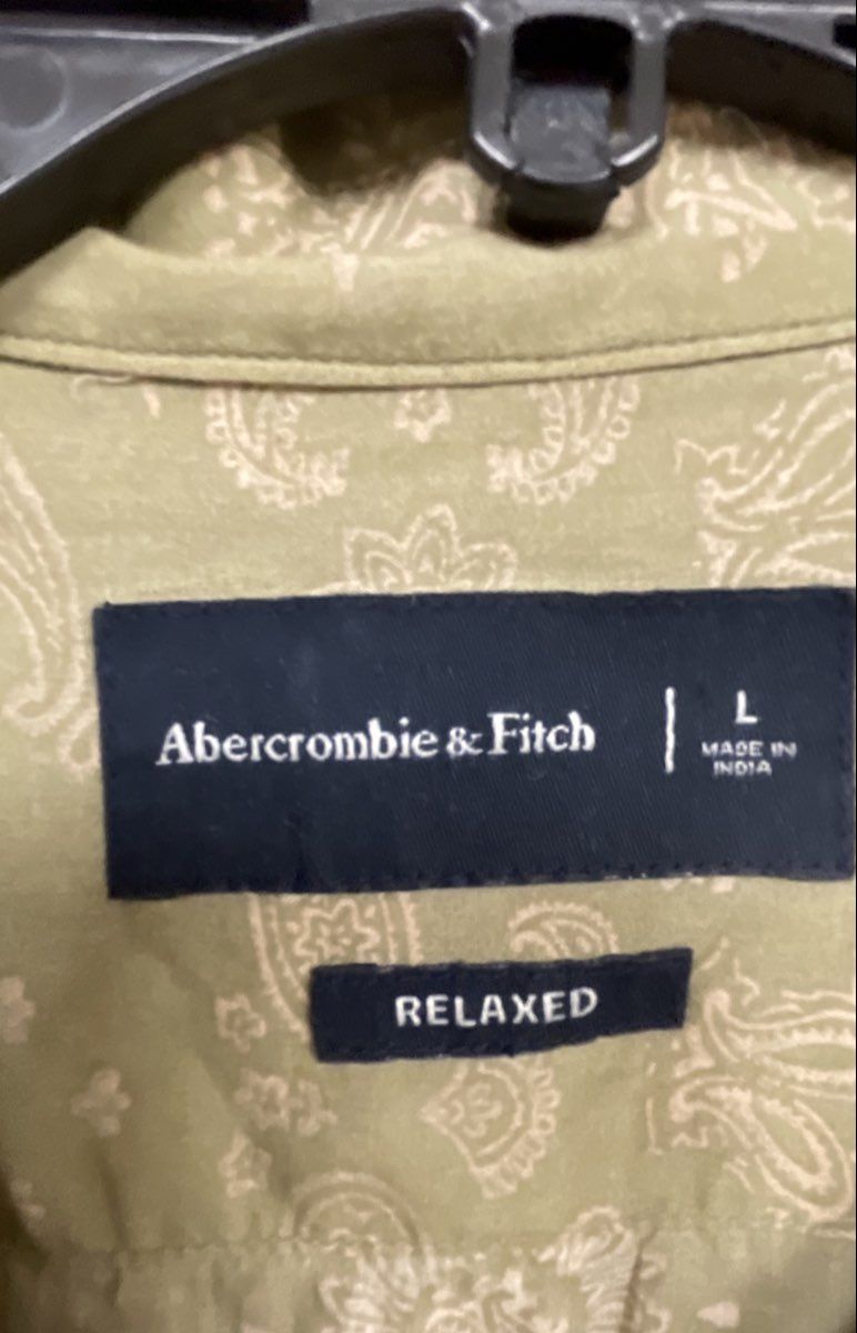 Abercrombie & Fitch Men's Olive Green Relaxed Paisley Floral Camp Shirt Sz L