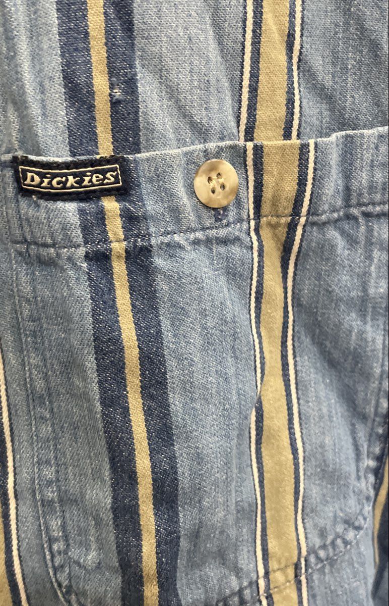 Vintage 90s Dickies Striped Long Sleeve Button Up Work Shirt Sz L