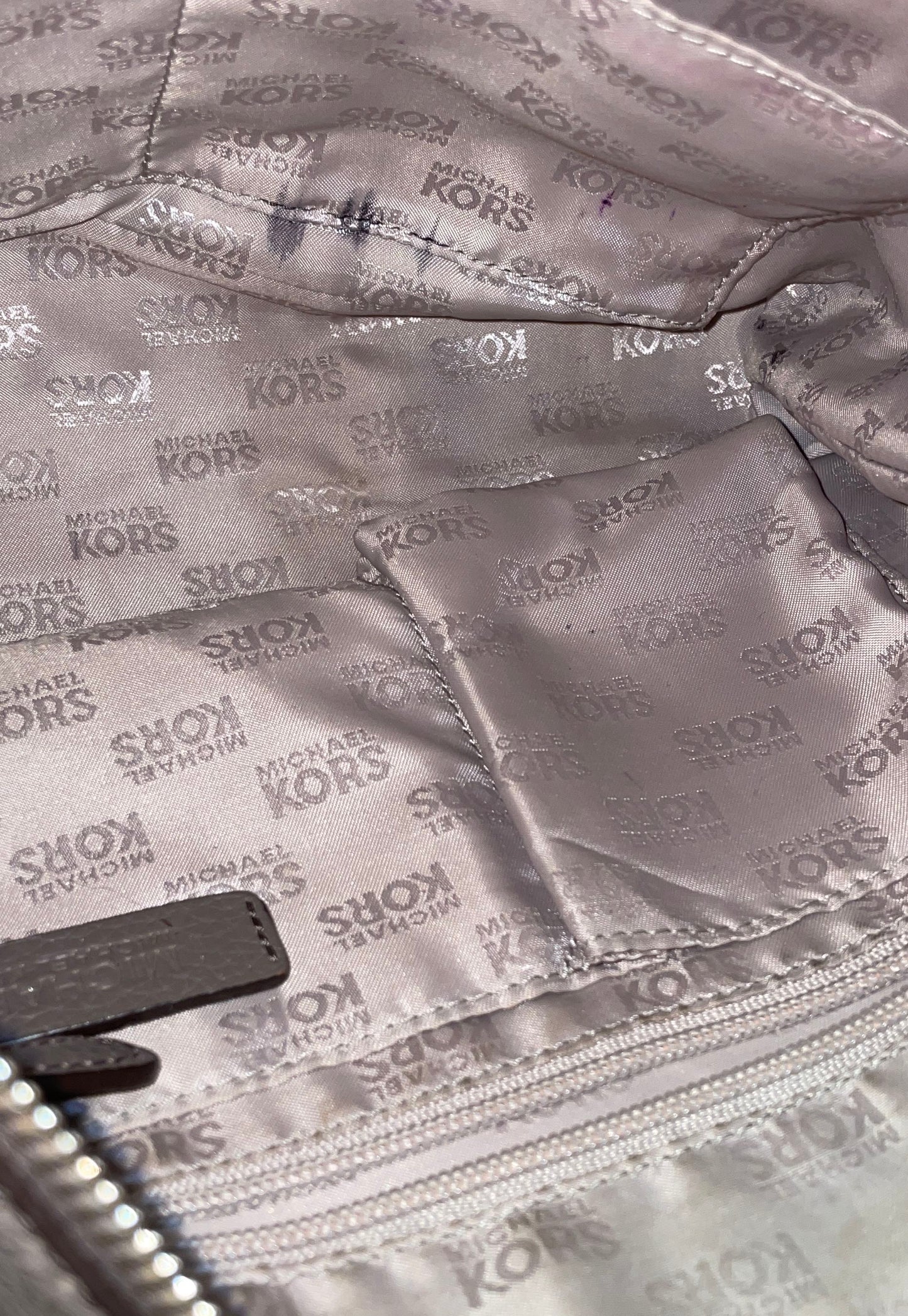 Michael Kors Taupe Pebbled Leather Bedford Crossbody Bag Silver Hardware