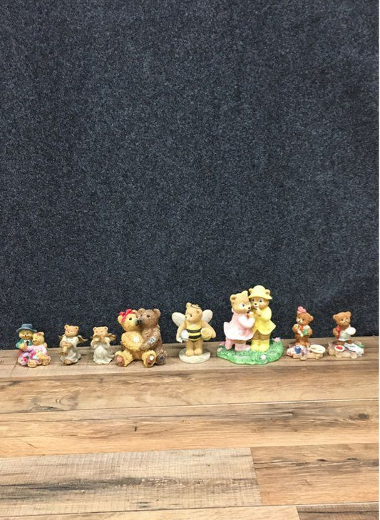 9 Vintage Hand Painted Resin Teddy Bear Figurines Lot Collectible Decor