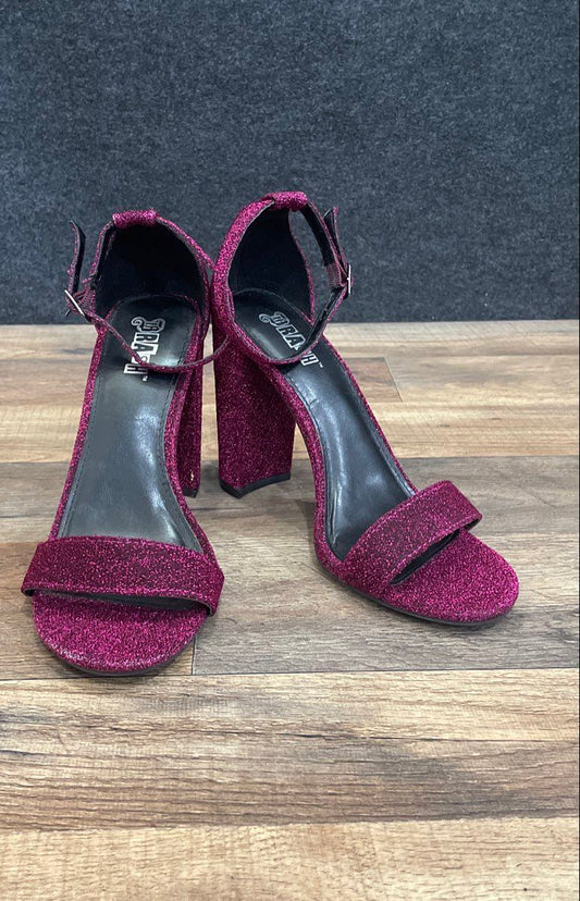 Brash Purple Glitter Platform Block Heel Ankle Strap Sandals Women's Size 8