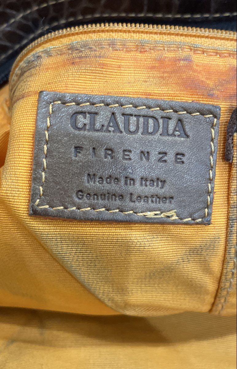Claudia Firenze Brown Croc Embossed Leather Tote Bag Made in Italy