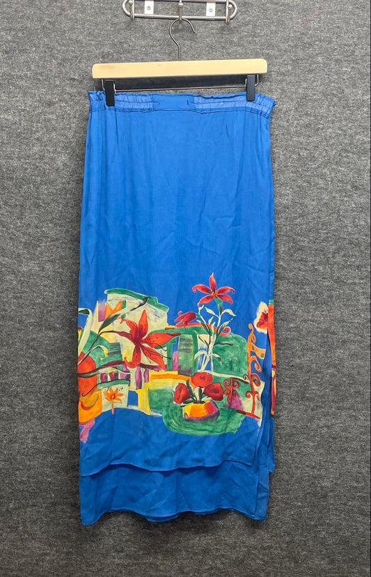 Vintage 90s Dorothy Schoelen Platinum Women's Blue Floral Maxi Skirt Sz 8
