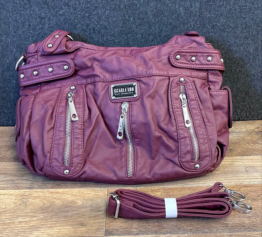 Scarleton Maroon Studded Vegan Leather Shoulder Bag Satchel Silver Hardware