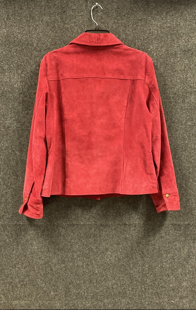 Coldwater Creek Women's Red Suede Leather Jacket Button Front Collared XL