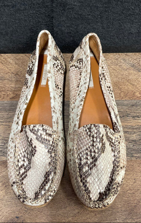 Geox Respira Snakeskin Print Leather Loafers Moccasins Beige Brown Size 38