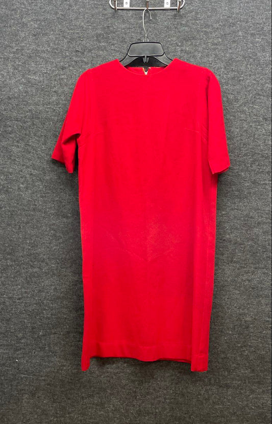 Vintage Women's Red Short Sleeve Shift Dress Zip Back Textured Mid-Century
