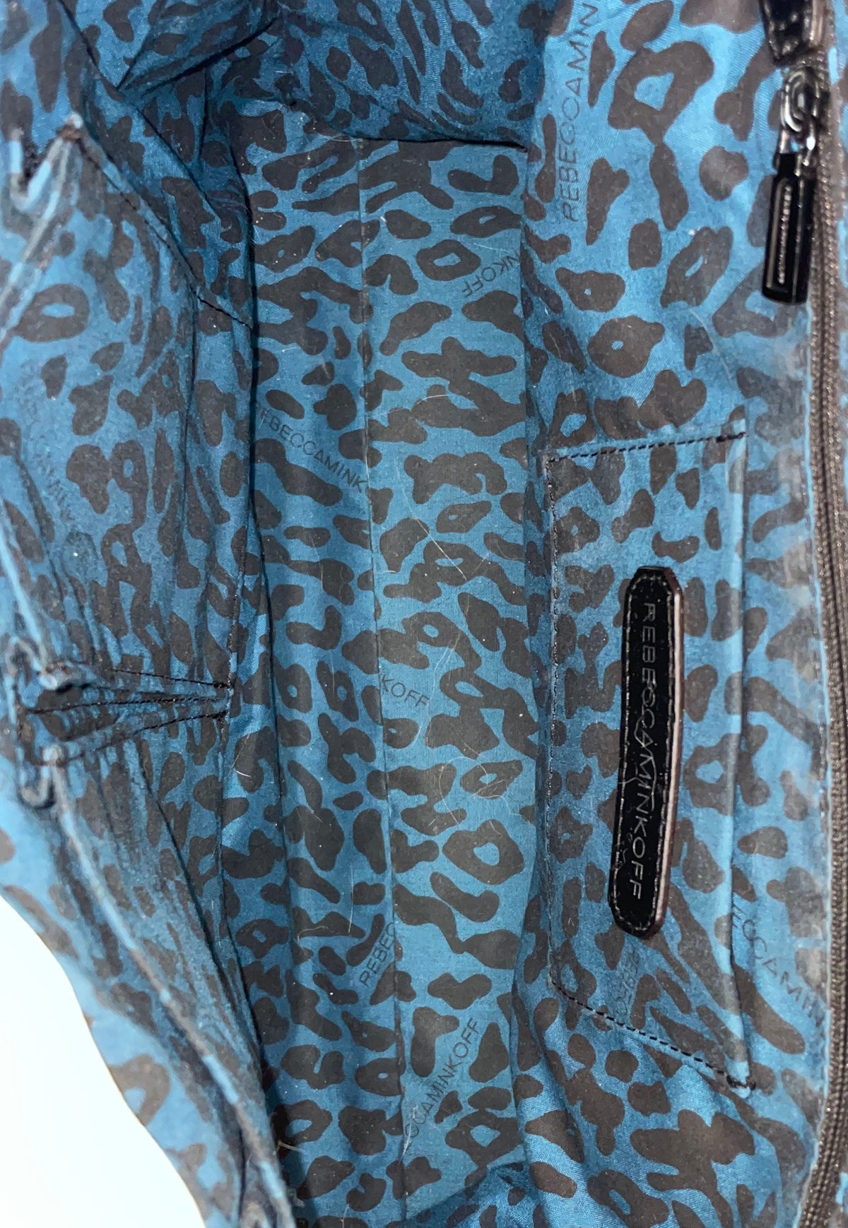 Rebecca Minkoff Beige Saffiano Leather Tote Bag Silver Hardware Leopard Lining