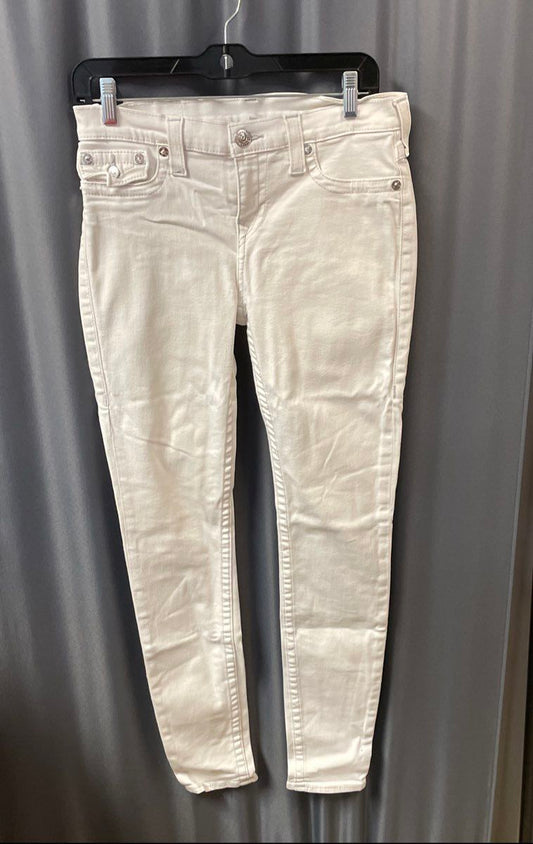 True Religion Women's White Skinny Legging Jeans Flap Pocket Horseshoe Sz 29