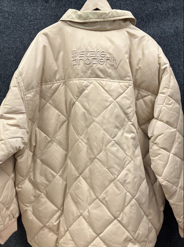 Vintage 2000s State Property Quilted Down Puffer Jacket Tan Hip Hop Sz 3XL