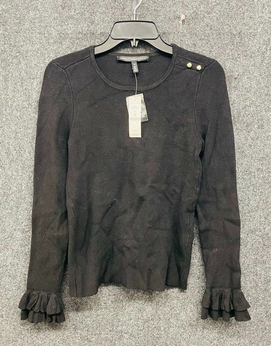 White House Black Market Women's NWT Black Ruffle Sleeve Sweater Ribbed Knit XS