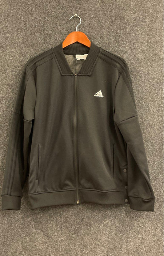 Adidas Men's Black 3-Stripe Full Zip Track Jacket Snap Hem Size XL