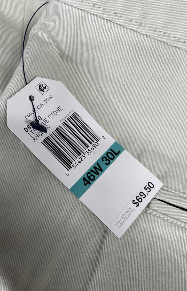 Nautica Men's Anchor Dress Pants True Stone Beige Chino Flat Front Sz 46x30 NWT