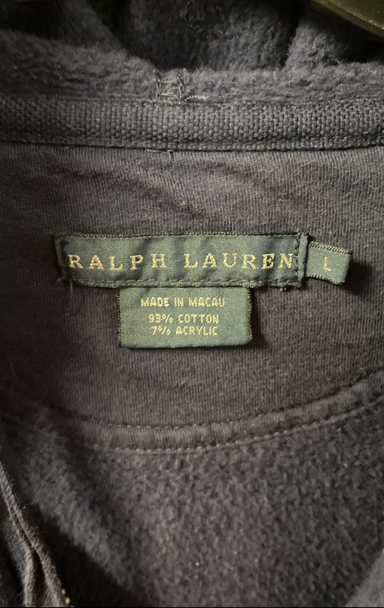 Vintage Y2K Ralph Lauren Men's Navy Blue Zip Up Hoodie Green Pony Logo Sz L