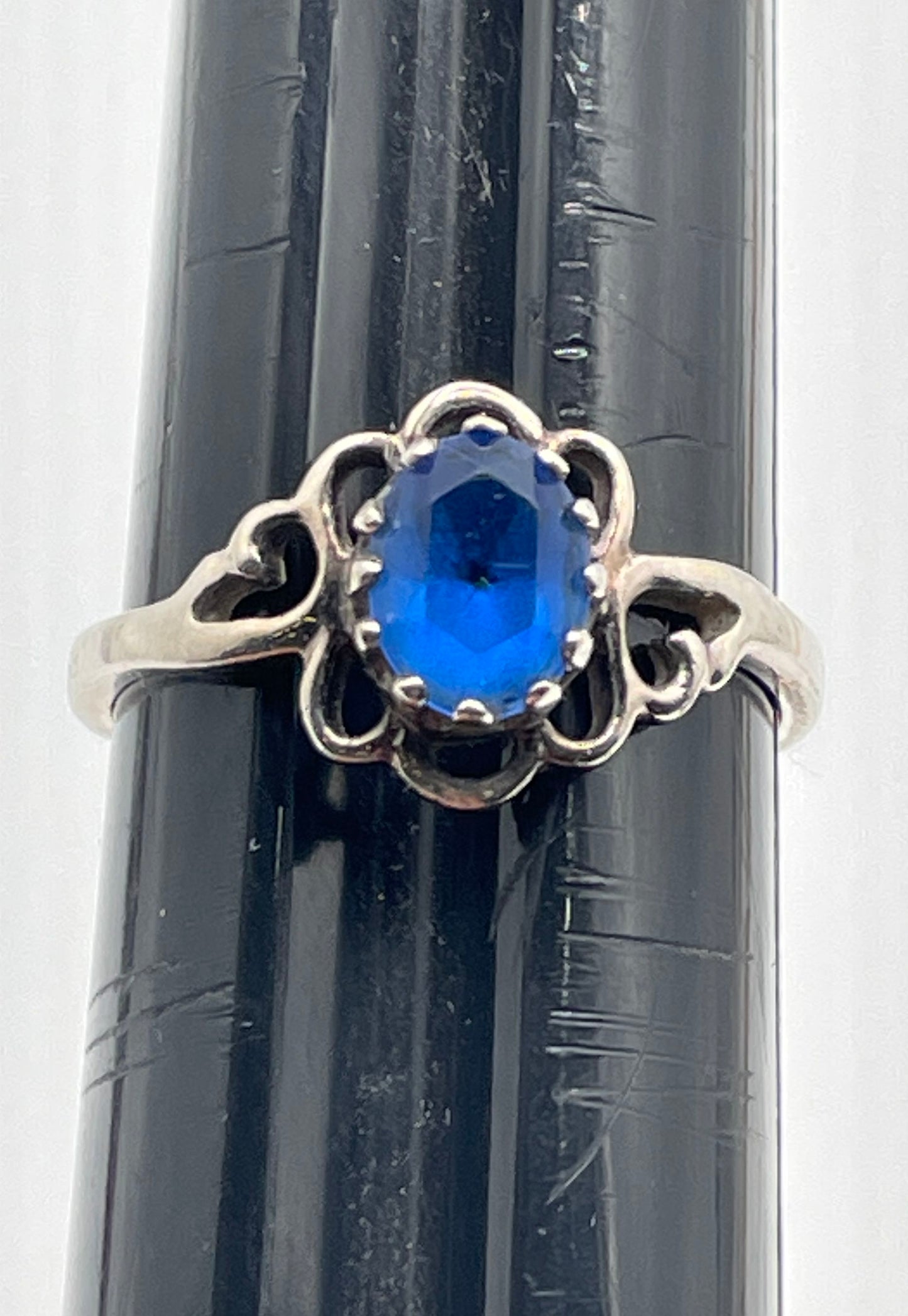 SETA 925 Sterling Silver Flower w/ Blue CZ Ring 2.9g