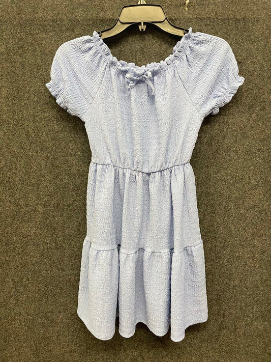 Heart and Arrow Girl's Periwinkle Blue Crinkled Tiered Puff Sleeve Dress Sz 10