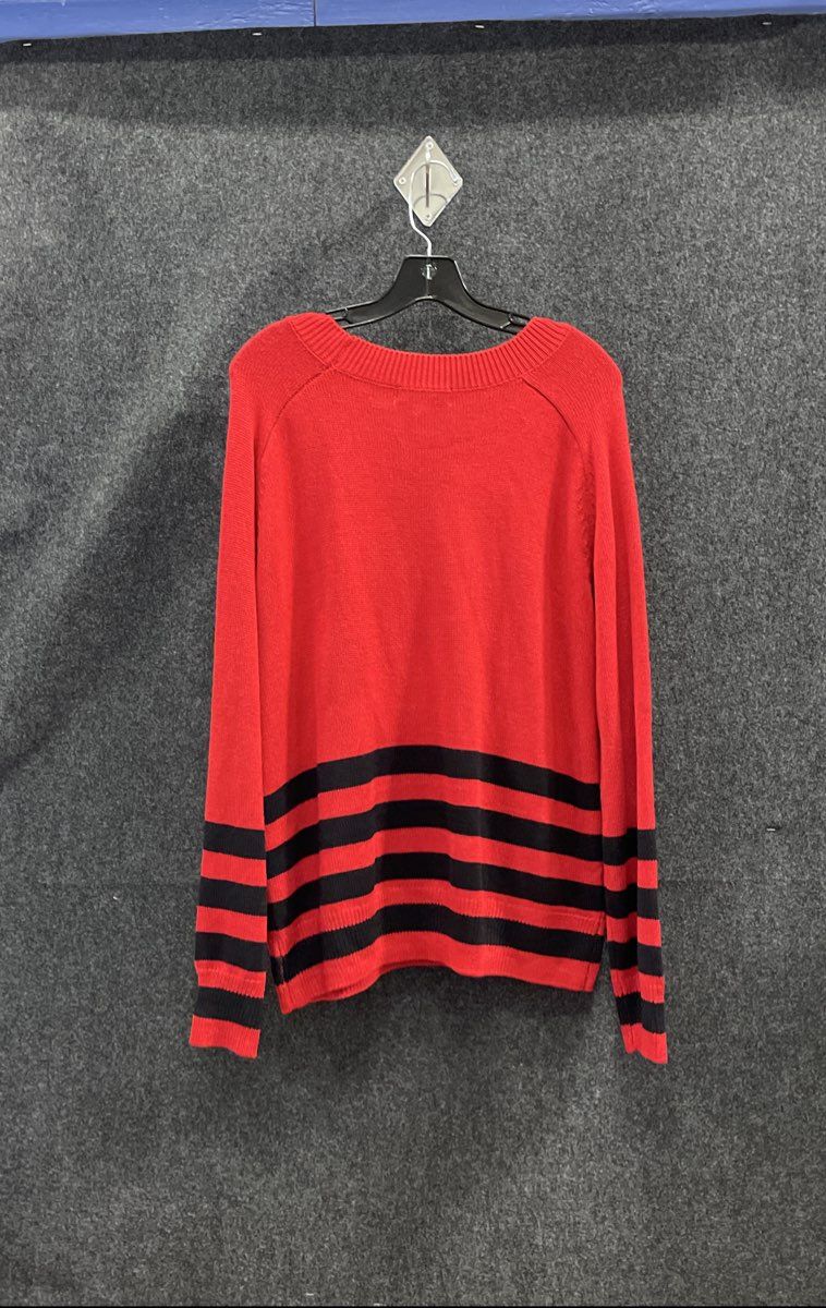 Liz Claiborne Women's Red Black Striped Crew Neck Knit Sweater Sz L NWT