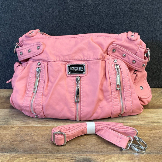 Scarleton Pink Faux Leather Multi-Zipper Satchel Handbag Silver Hardware