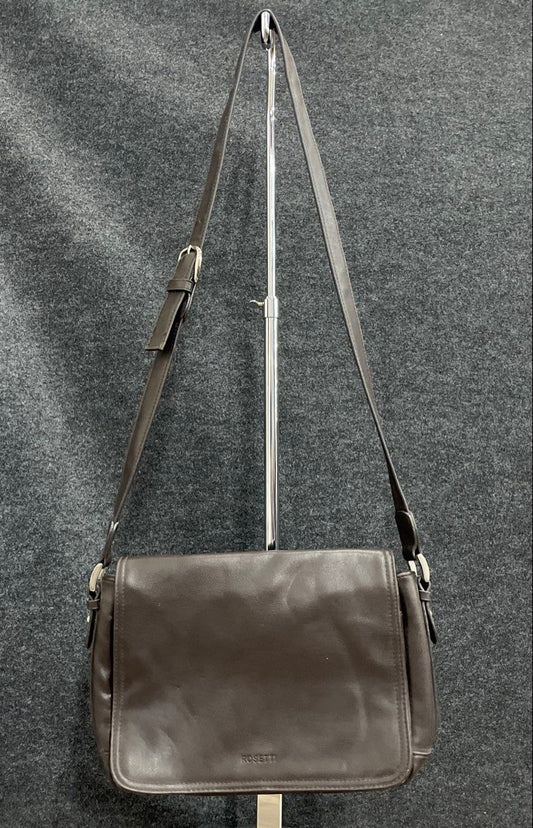 Rosetti Brown Leather Flap Crossbody Shoulder Bag Silver Hardware