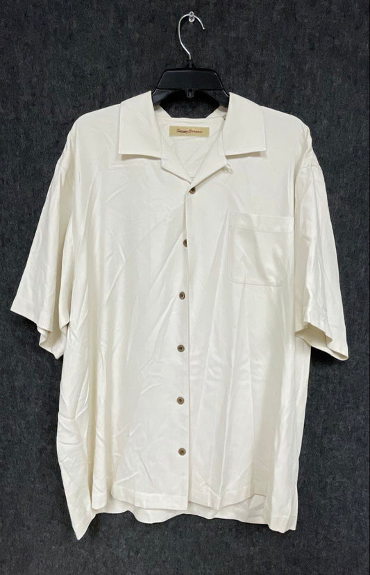 Tommy Bahama Men's Off-White 100% Silk Herringbone Camp Shirt Sz XL