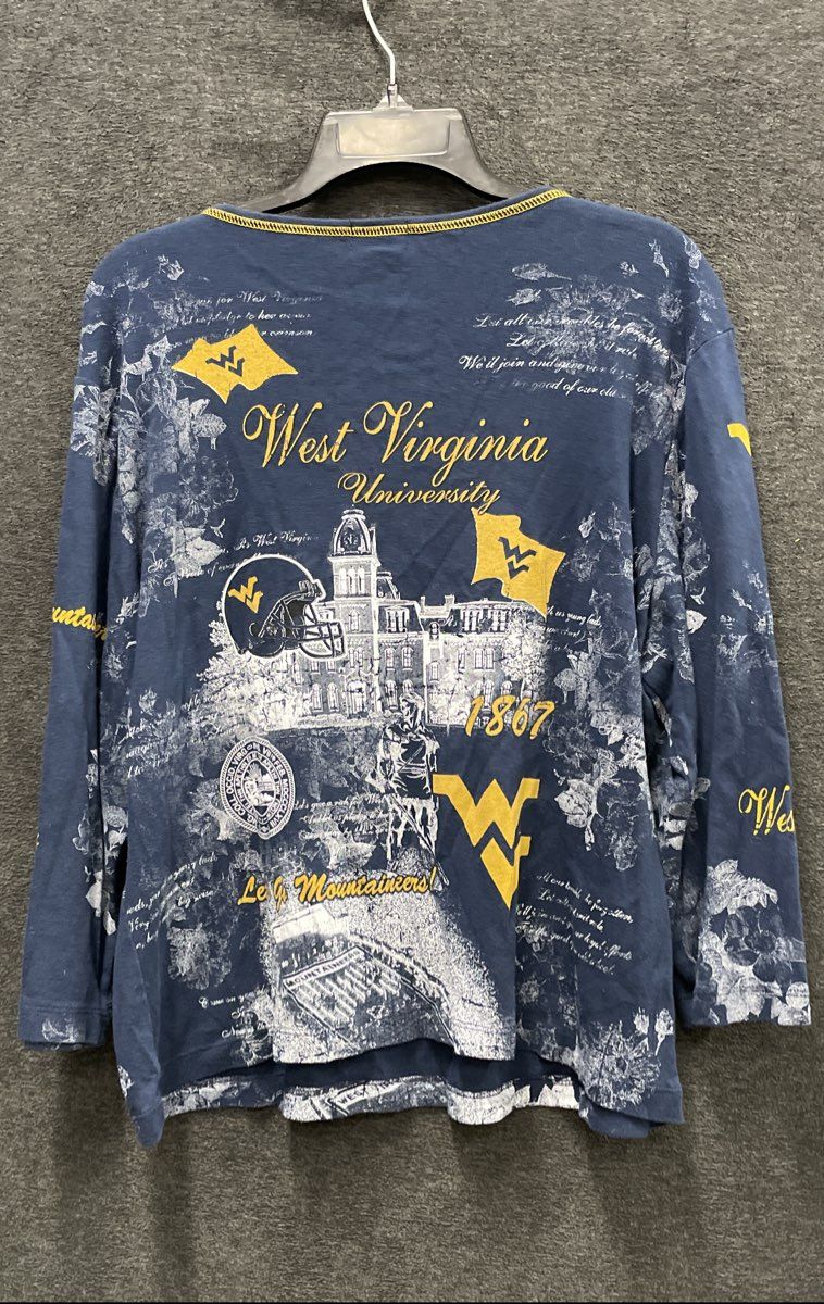 P. Michael Women's Blue West Virginia University WVU Rhinestone Shirt Size L