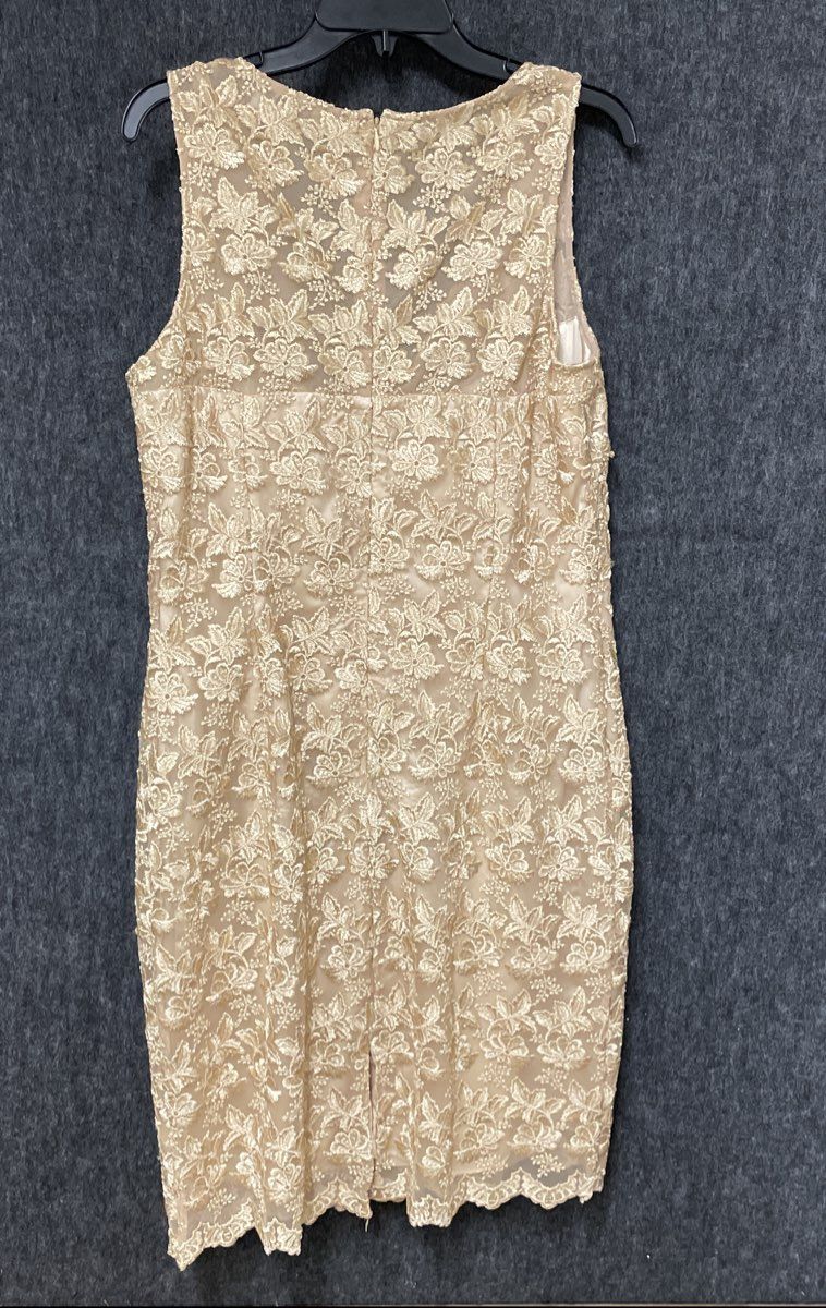 Chetta B Women's Gold Floral Lace Sleeveless Sheath Cocktail Dress Sz 14