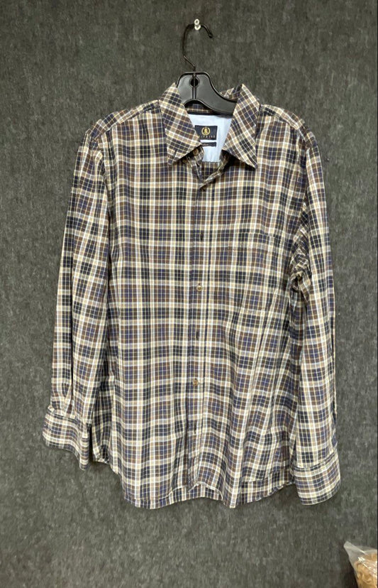 Saltaire Men's Long Sleeve Button Down Shirt Blue White Yellow Plaid Sz M