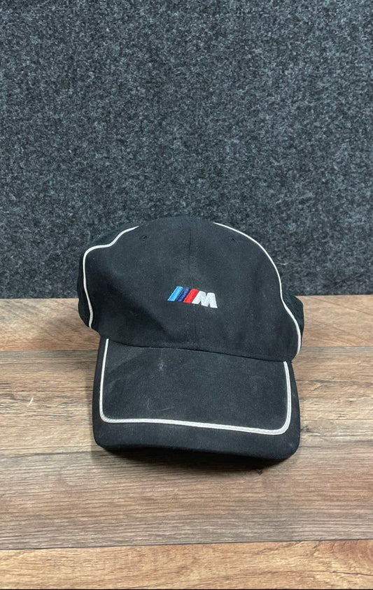 BMW M Motorsport Men's Black Baseball Cap Hat White Piping Mesh Adjustable